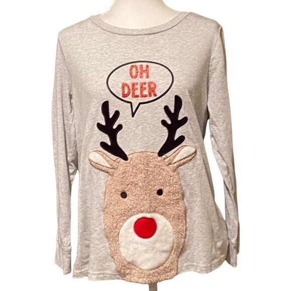 Holiday Time Fuzzy Reindeer Christmas Shirt Size Medium - Picture 1 of 11